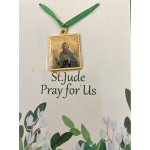 Vintage St. Jude Shrine Prayer Card and Pendant Necklace